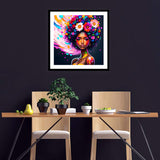 Easy Craft Diamond Painting DIY Kit, 40x40cm- African Beauty with Flower Hair (New Tools )