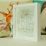 Fully Assembled 3D Paper Cutting Light Box, Wooden Frame(White) - Merry Christmas: Family