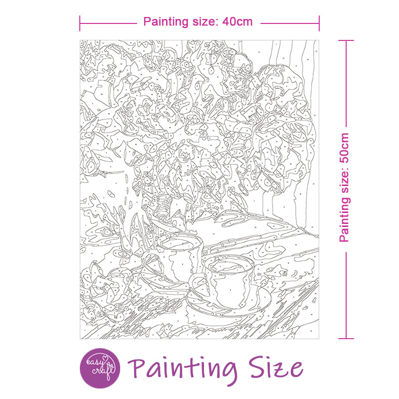 Easy Craft Paint by Number DIY Kit, 50x40cm Coffee and Flowers (New T