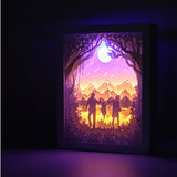 3D Paper Cutting Light Box, Wooden Frame (White) - Family with one kid