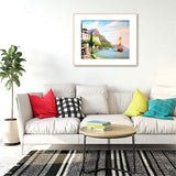 Diamond Painting DIY Kit,Full Drill, 50x40cm- Seaside Town and Sailboat