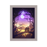 DIY 3D Paper Cutting Light Box, Wooden Frame (White) - Lover in the moon