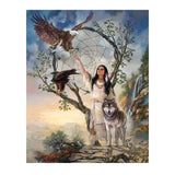 Diamond Painting DIY Kit,Full Drill, 50x40cm- 
Wolf, Indians and Eagles