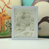DIY 3D Paper Cutting Light Box, Wooden Frame (White) - Lover in the moon