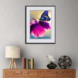 Diamond Painting DIY Kit,Full Drill, 40x30cm- Blue Butterfly in Pink