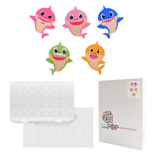 Diamond Painting Stickers-Animal Series - The Shark Family T033 with 28-Slot Box