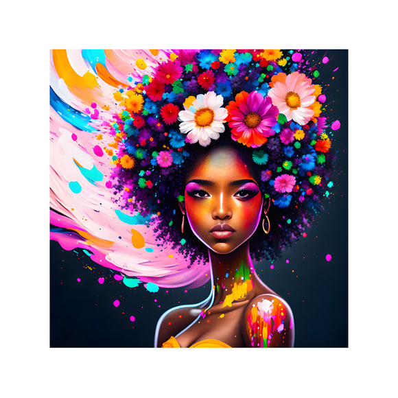 Easy Craft Diamond Painting DIY Kit, 40x40cm- African Beauty with Flower Hair (New Tools )