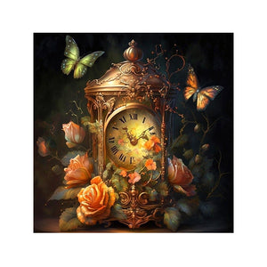 Easy Craft Diamond Painting DIY Kit, 40x40cm- Clock and Flowers