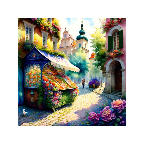 Easy Craft Diamond Painting DIY Kit, 40x40cm- Flower Shop in Town (New Tools )