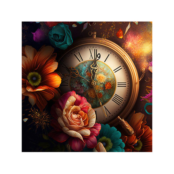 Easy Craft Diamond Painting DIY Kit, 40x40cm- Pocket Watch and Flowers (New Tool Kit)