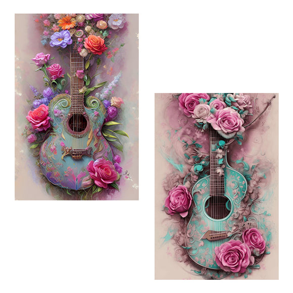 Easy Craft Diamond Painting DIY Kit, 45x30cm- Guitar and Flowers