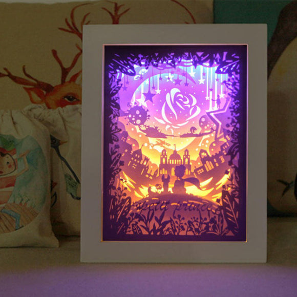 Fully Assembled 3D Paper Cutting Light Box, Wooden Frame (White) - Little Prince
