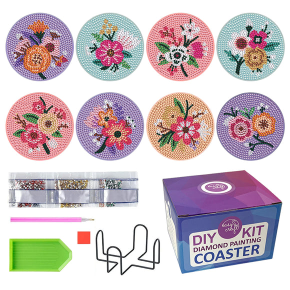 Easy Craft 8pcs Diamond Painting Coaster DIY Kit