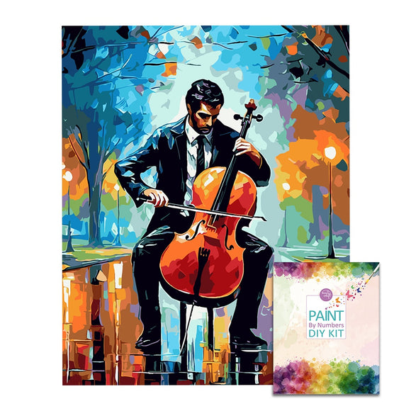 Easy Craft Paint by Number DIY Kit, 50x40cm- Colorful Musicians Cello Player in Wood