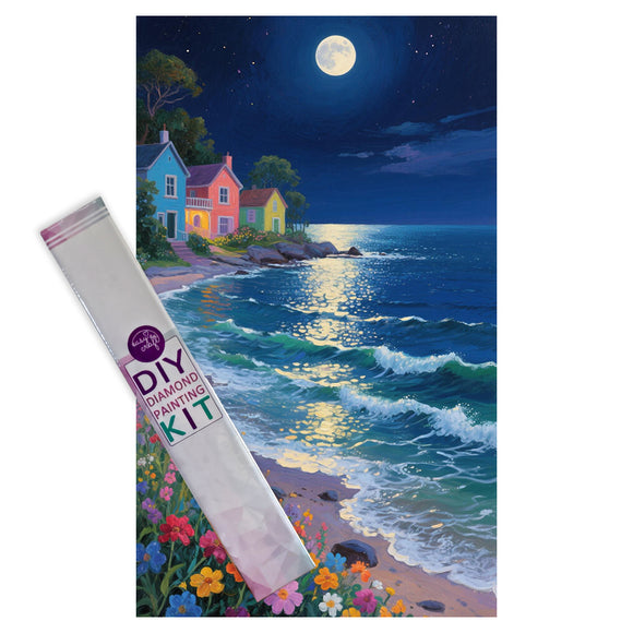 Diamond Painting DIY Kit,Full Drill, 50x30cm- Cottage on Beach