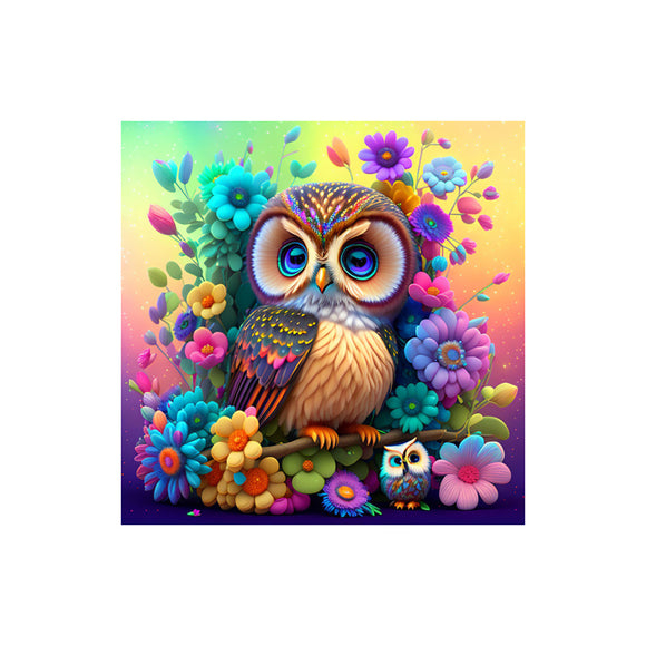 Easy Craft Diamond Painting DIY Kit, 30x30cm- Cute Owl and Flower (New Tool Kit)