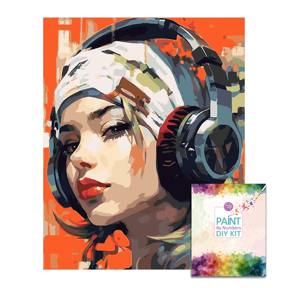 Easy Craft Paint by Number DIY Kit, 50x40cm- Girl with Headphones 01 147