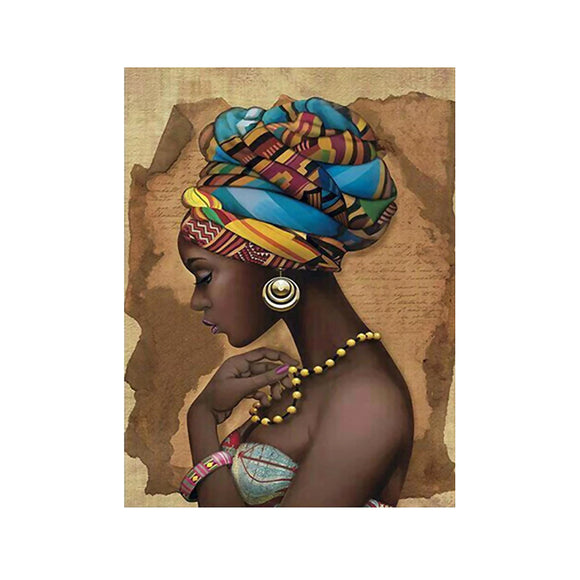 Easy Craft Diamond Painting DIY Kit, Round diamonds, 40x30cm- Beautiful African Woman