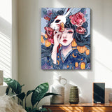 Box damage sale, limited quantity -- Easy Craft Paint by Number DIY Kit, 50x40cm- Girl with Rabbit Mask