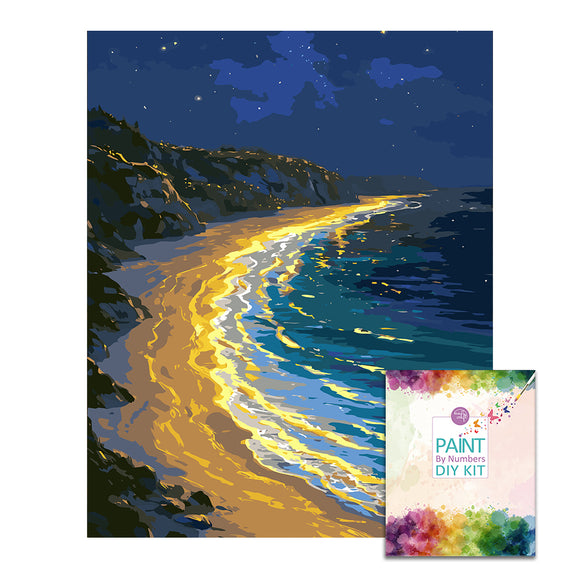 Easy Craft Paint by Number DIY Kit, 50x41cm- Golden Beach (with Golden Paint)