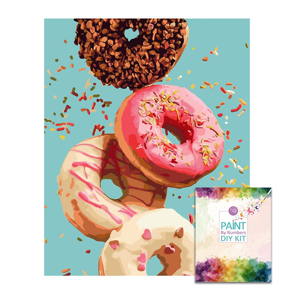 Easy Craft Paint by Number DIY Kit, 50x40cm- Doughnuts in Cyan