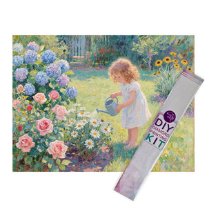 Diamond Painting DIY Kit,Full Drill, 40x30cm-Little Girl Water the Garden