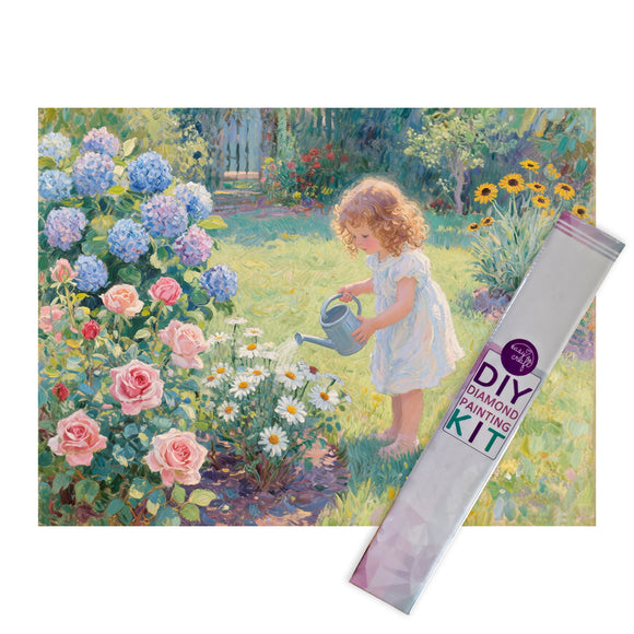 Diamond Painting DIY Kit,Full Drill, 40x30cm-Little Girl Water the Garden