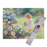 Diamond Painting DIY Kit,Full Drill, 40x30cm-Little Girl Water the Garden