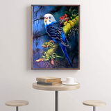 Diamond Painting DIY Kit, Round diamonds, 40x30cm- Blue Parrot