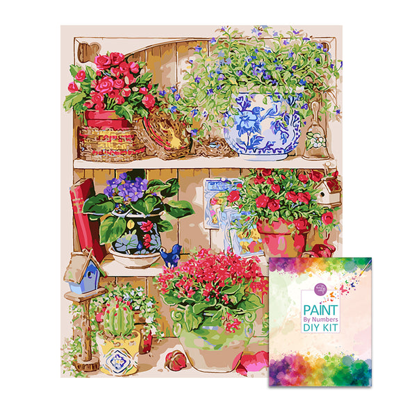 Box damage sale, limited quantity -- Easy Craft Paint by Number DIY Kit, 50x40cm- Shelf with Flowers