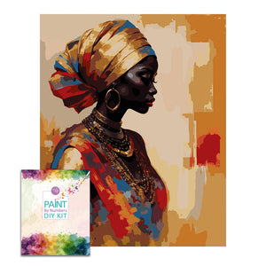 Easy Craft Paint by Number DIY Kit, 50x40cm- Traditional African beauty(with Golden Paint)