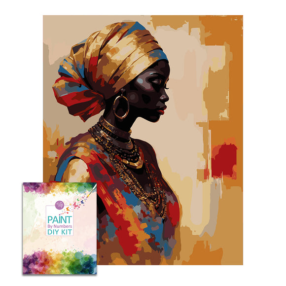 Easy Craft Paint by Number DIY Kit, 50x40cm- Traditional African beauty(with Golden Paint)