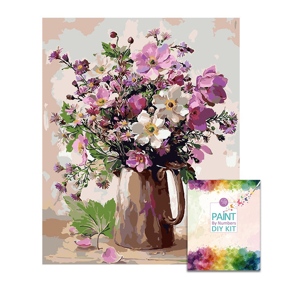 Easy Craft Paint by Number DIY Kit, 50x40cm- Vase of Flowers Windflower 121