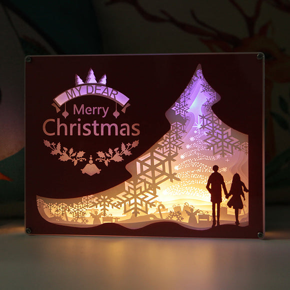Fully Assembled 3D Paper Cutting Light Box, Organic Glass - Merry Christmas: You and Me