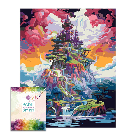 Easy Craft Paint by Number DIY Kit, 50x40cm- Magic Island Castle on Hills