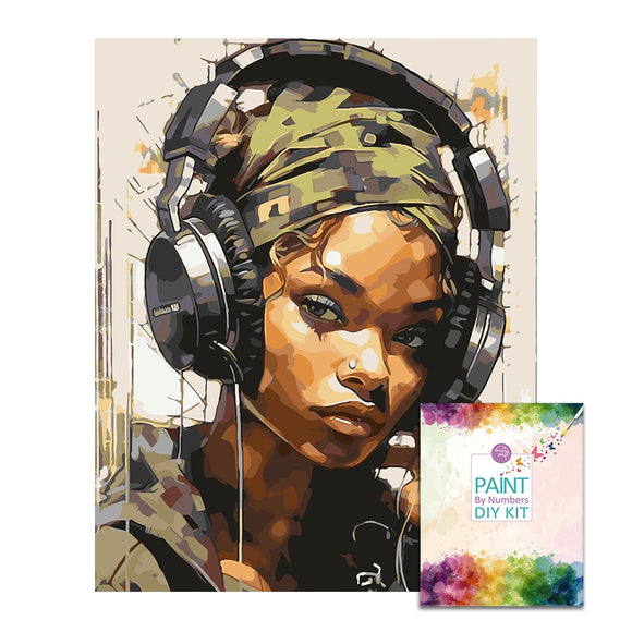 Easy Craft Paint by Number DIY Kit, 50x40cm- Girl with Headphones 02 157