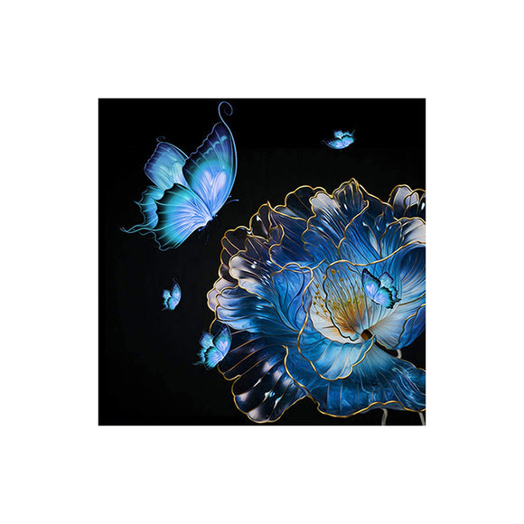 Easy Craft Diamond Painting DIY Kit, 30x30cm- Blue Flower and Butterflies (New Tool Set)