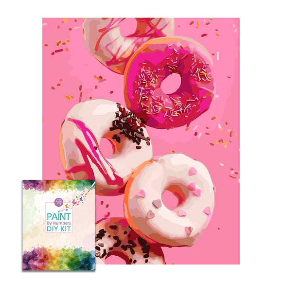 Easy Craft Paint by Number DIY Kit, 50x40cm- Doughnuts in Pink