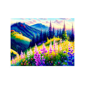 Easy Craft Diamond Painting DIY Kit, 40x30cm- Flowers on Mountain