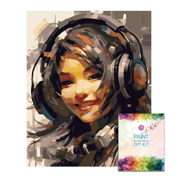 Easy Craft Paint by Number DIY Kit, 50x40cm- Girl with Headphones 03 148