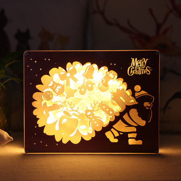 Fully Assembled 3D Paper Cutting Light Box, Organic Glass - Santa with Full Bag of Gifts