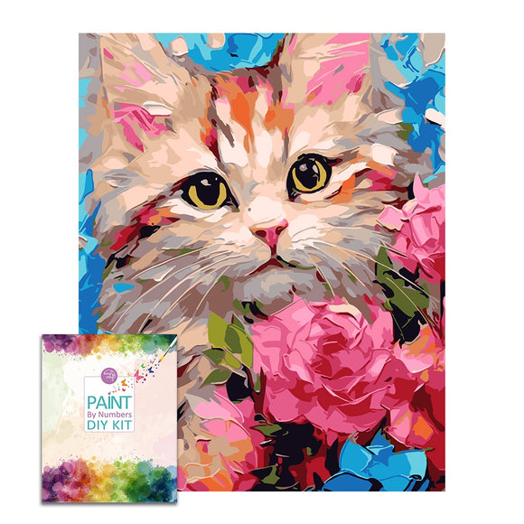 Easy Craft Paint by Number DIY Kit, 50x40cm- Cat and Flowers