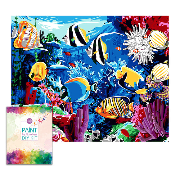 Easy Craft Paint by Number DIY Kit, 50x40cm- Tropical fish under the sea