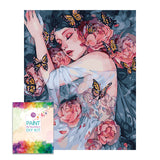 Easy Craft Paint by Number DIY Kit, 50x40cm- Girl with Flowers and Butterflies (New Tube)