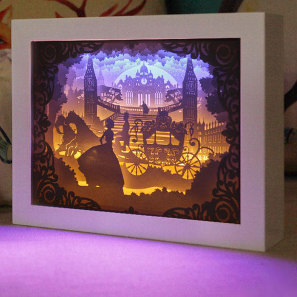 DIY 3D Paper Cutting Light Box, Wooden Frame (White) - Cinderella