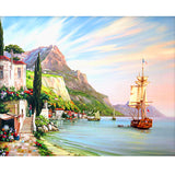 Diamond Painting DIY Kit,Full Drill, 50x40cm- Seaside Town and Sailboat