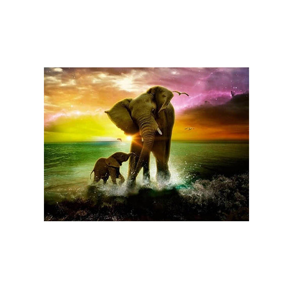 Diamond Painting DIY Kit,Full Drill, 40x30cm- Baby Elephant and Mother