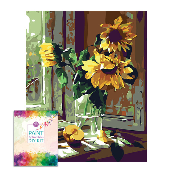 Easy Craft Paint by Number DIY Kit, 50x40cm- Sunflower in Glass Pot (New Tube)