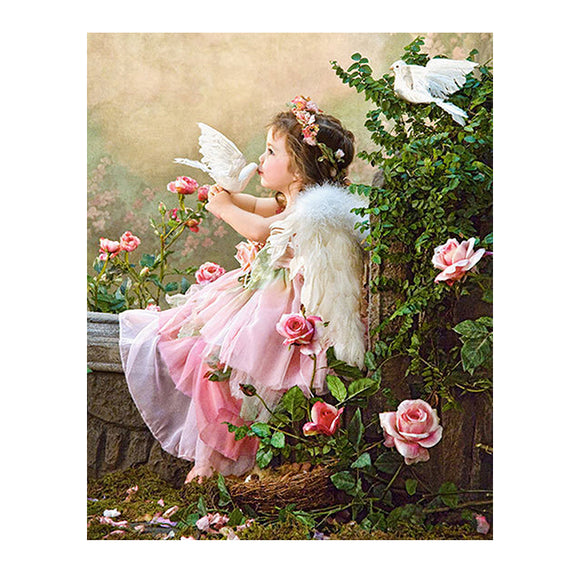 Diamond Painting DIY Kit,Full Drill, 50x40cm- Little Angel with Doves