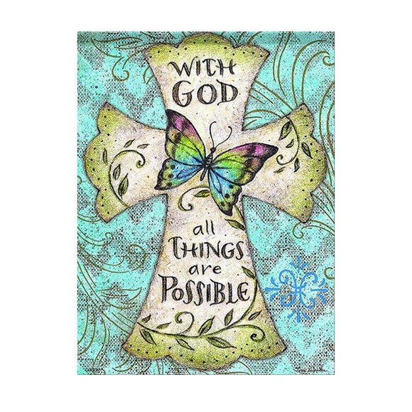 Diamond Painting DIY Kit,Full Drill, 40x30cm- With God: All Things Are Possible (New Tool Set)